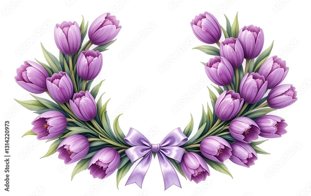 Obraz premium Purple tulip background image, wreath, flower frame, texture banner