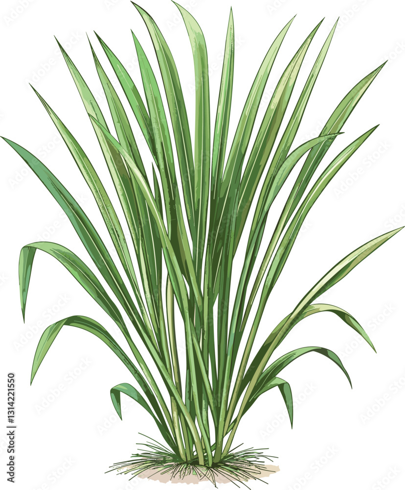 Obraz premium Vector Lemongrass botanical illustration, isolated on transparent background, vintage plant drawing, old botanical artwork, natural herb, green lemongrass, isolated plant