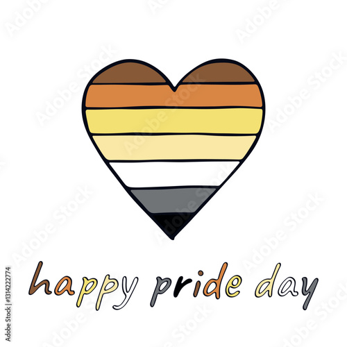 Colorful heart shape Bear brotherhood pride flag Happy pride day LGBTQIA community Pride Month Vector hand drawn doodle for posters, stickers, logo, cards