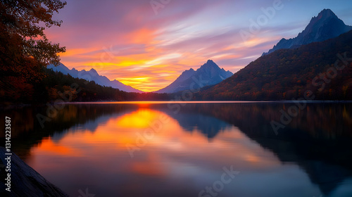 Golden Sunrise Reflection On Serene Lake With Majestic Mountain Backdrop