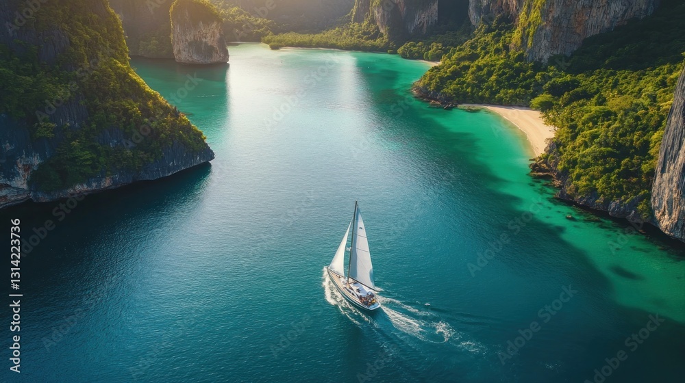 Fototapeta premium Sailboat in a turquoise bay