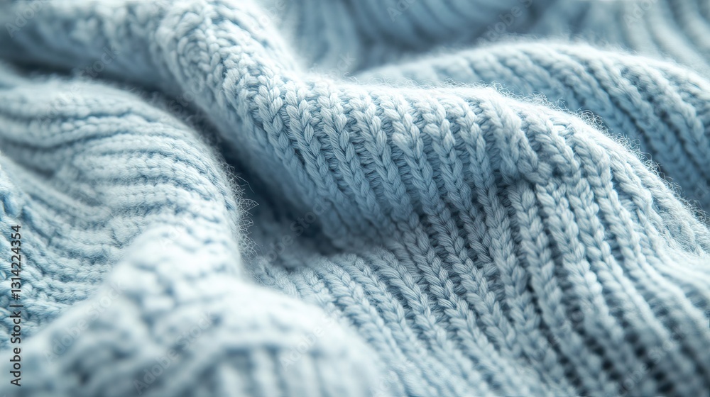 Soft Blue Knitted Fabric Texture with Cozy Wool Fibers in Close-Up Macro View Soft Blue Knitted Fabric Texture with Cozy Wool Fibers in Close-Up Macro View