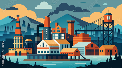 Despite its industrial and gritty atmosphere the old coal harbor has a certain charm and history that draws visitors in.. Vector illustration