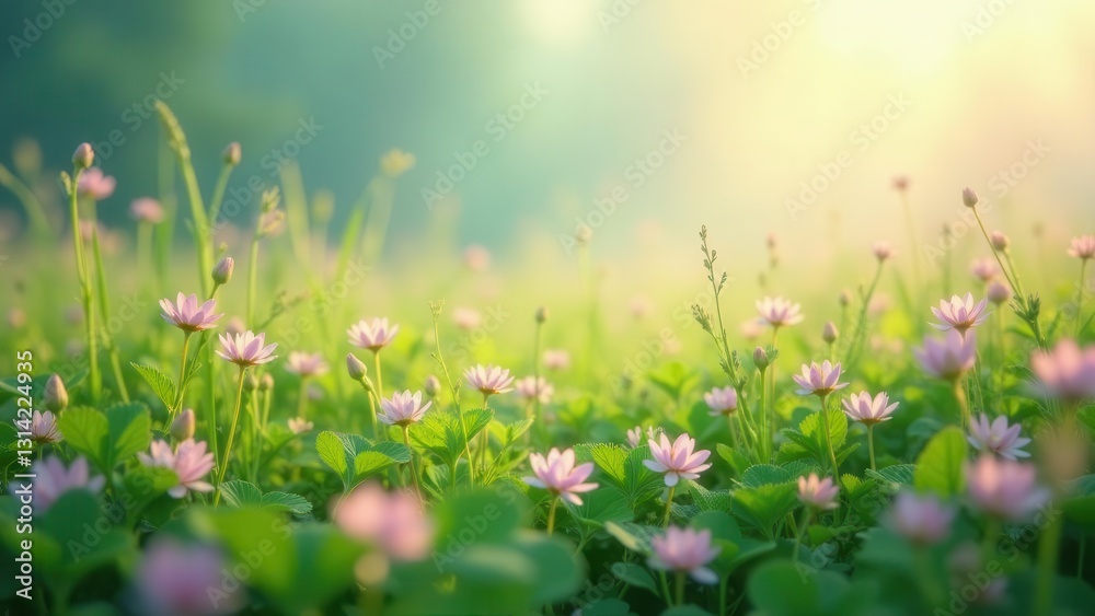 Serene Dawn A Field of Delicate Pink Blossoms Bathed in Golden Sunlight, a Tranquil Pastoral Scene Serene Dawn A Field of Delicate Pink Blossoms Bathed in Golden Sunlight, a Tranquil Pastoral Scene