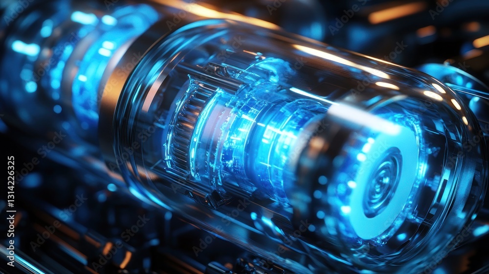 Futuristic Engine: Glowing Blue Mechanics Futuristic Engine: Glowing Blue Mechanics