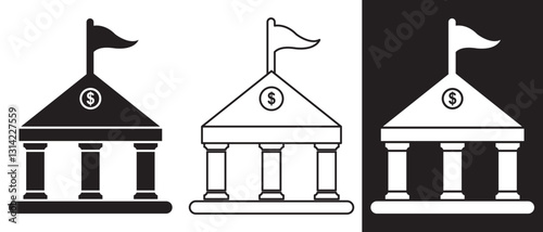 bank building vector icon Silhouette set. bank vector icon, museum, university, academic institute university stock vector, Bank Government Courthouse Architecture simple land mark. 