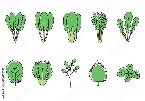 シンプルな手描き風、野菜のアイコン、ベクターイラスト素材セット（カラー）