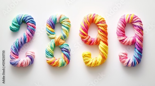 Knitted Crochet Numbers Set on White Background