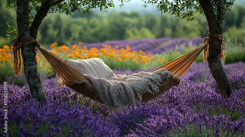 Relaxing hammock in lavender field