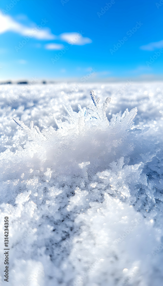 Obraz premium Ice crystals shimmer against a bright sky, covering the landscape in snow and light