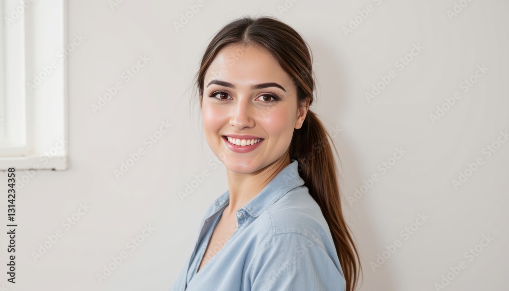 Attractive Young Woman with Brown Hair Smiling Casual Portrait Attractive Young Woman with Brown Hair Smiling Casual Portrait