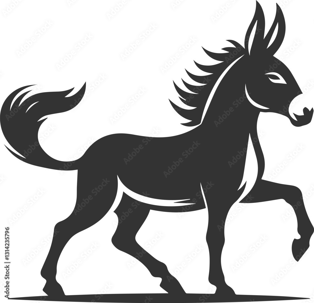 Donkey trotting with tail swaying vector silhouette animal design Donkey trotting with tail swaying vector silhouette animal design