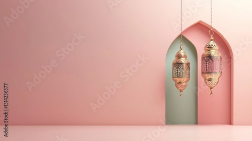 A minimalist Eid Mubarak greeting card with pastel colors.
