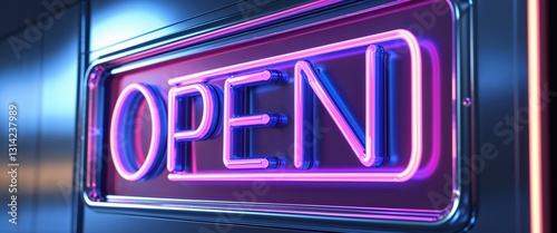 A bright neon open sign stands out against a dark backdrop, glowing with lively colors. This eye-catching display invites people to explore the space, adding a touch of excitement at night