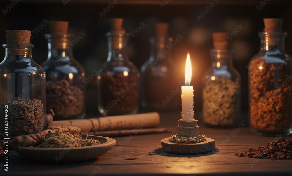 Candles and spices in dim light Candles and spices in dim light