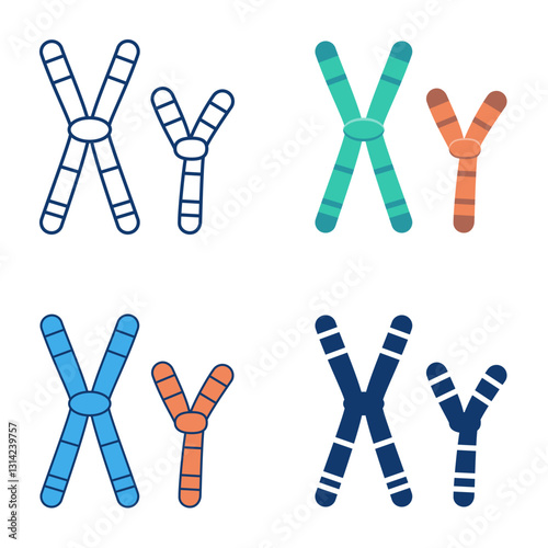 X and Y chromosomes icon set in flat and line style. Vector illustration