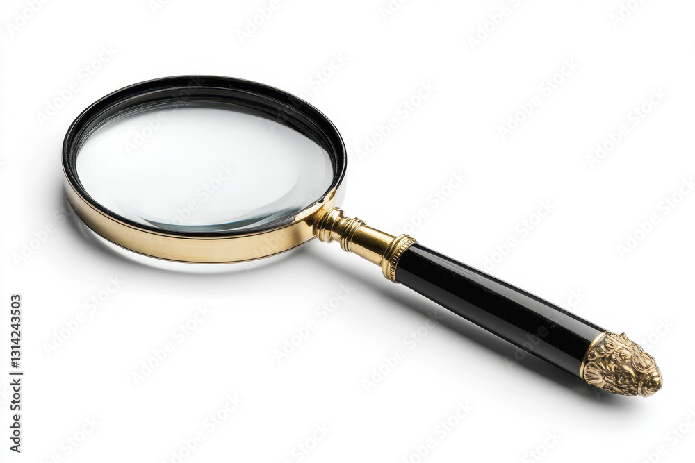 Magnified magnifying glass with gold handle. Magnified magnifying glass with gold handle.
