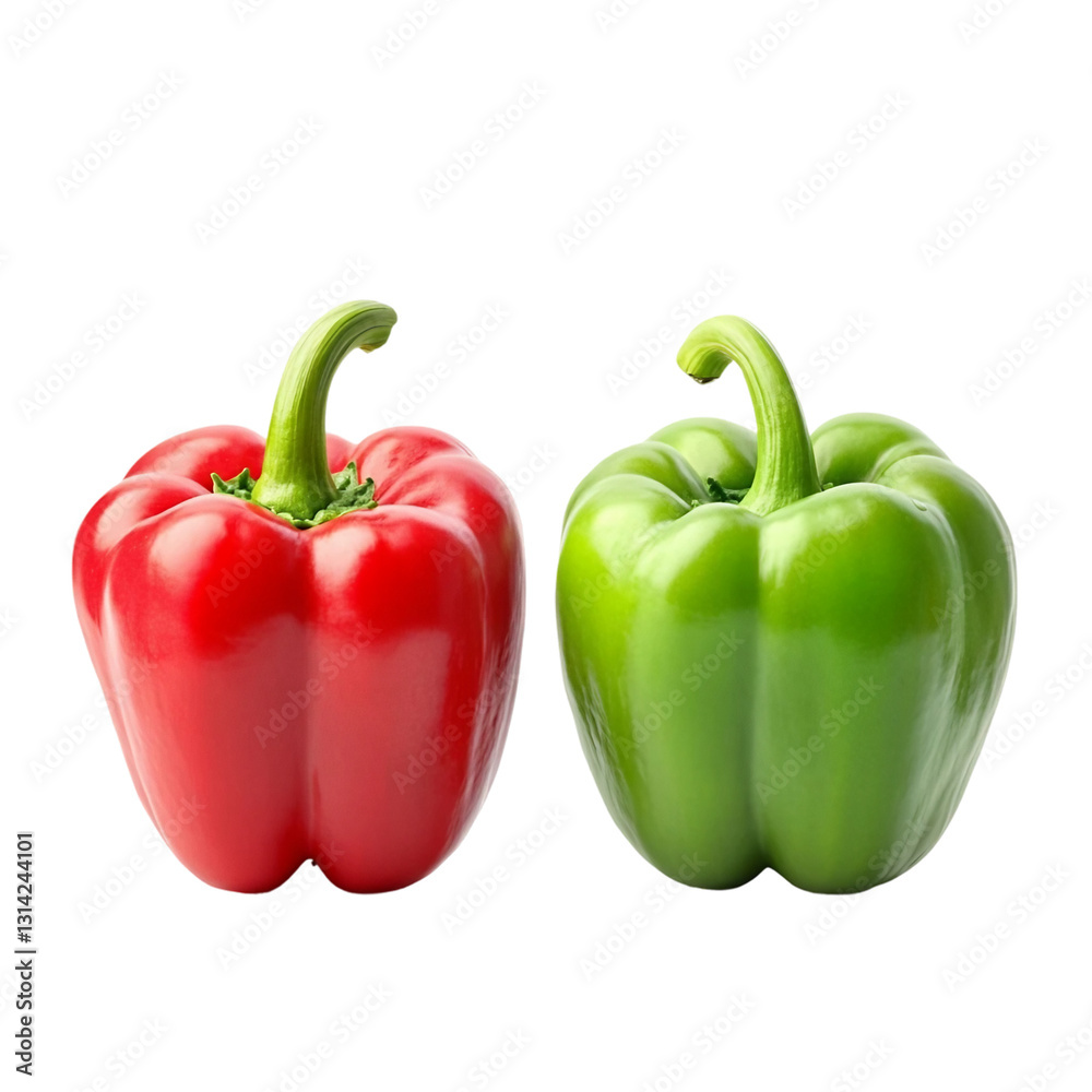 green and red bell pepper isolated on transparent white background, clipping path green and red bell pepper isolated on transparent white background, clipping path