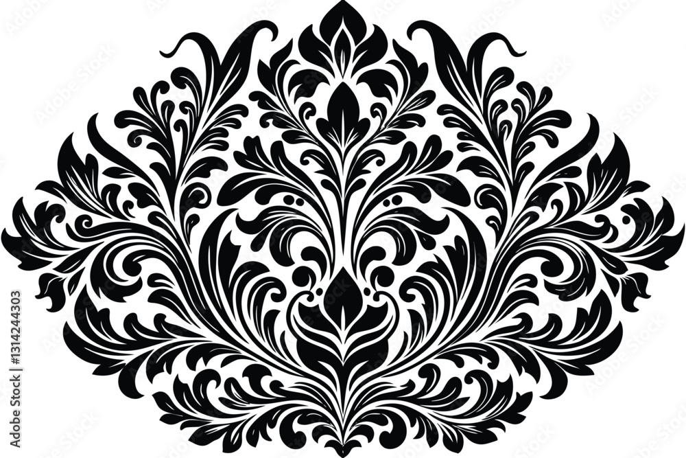 Black And White Damask Seamless Pattern white background Black And White Damask Seamless Pattern white background