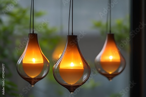 Elegant Hanging Lamps with Warm Amber Light