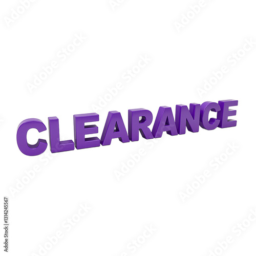 Vibrant CLEARANCE text in bold purple 3D letters on white background perfect for advertising sales and promotions