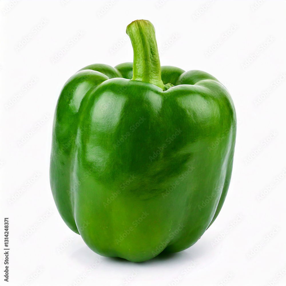 Bright green organic bell pepper isolated on white background