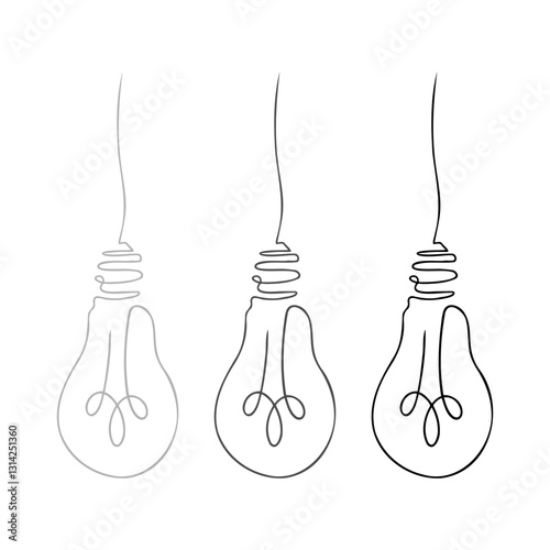 Unique illustration of light bulbs transitioning from sketch to solid design, showcasing creativity and innovation in art and design