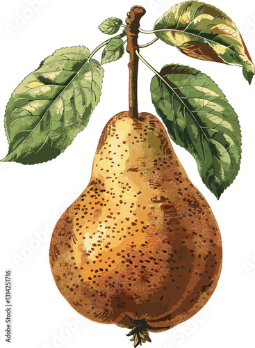 Old botanical illustration of pear isolated on transparent background, vintage fruit art, hand-drawn pear, botanical design, fruit illustration, natural pear sketch