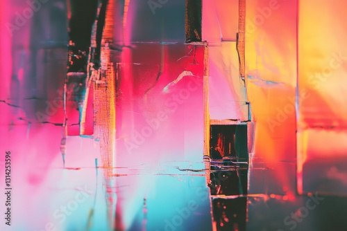 Abstract depiction of a broken TV signal with glitchy transitions and scan lines.