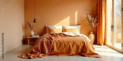 Wallpaper Mural Warm-toned Bedroom Interior Design with Cozy Bed and Natural Light Torontodigital.ca