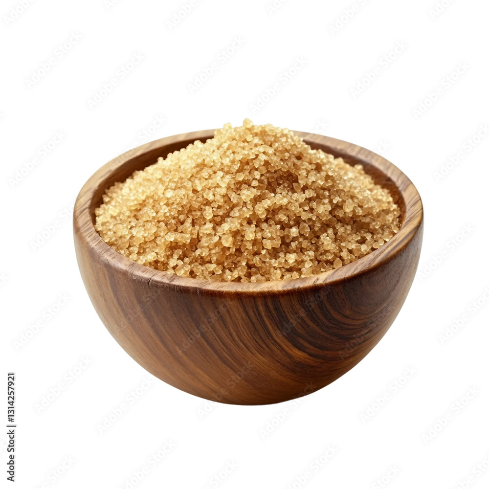 Wooden bowl with brown suga isolated on transparent white background, clipping path Wooden bowl with brown suga isolated on transparent white background, clipping path