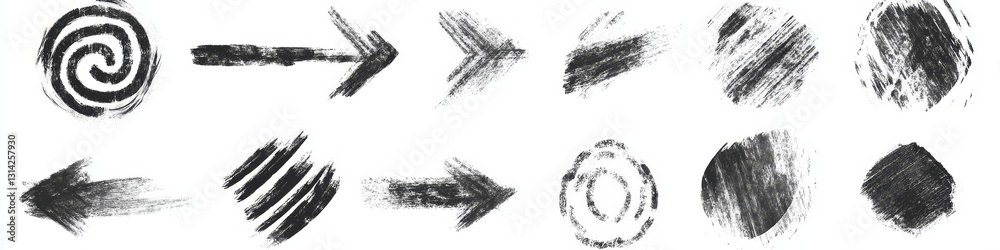 Fototapeta premium Charcoal hand drawn pencil arrows. Doodle curved chalk darts. Texture design elements of scribble lines. illustration of hand painted crayon check lines