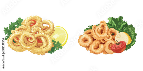 Fried Calamari with Lemon and Fresh Garnish