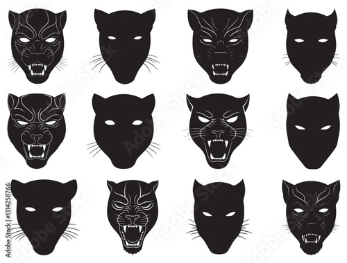 Black panther mask silhouette white background