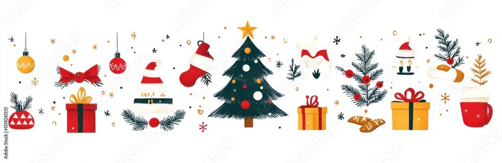 Minimalist Christmas Icons Set with Tree, Gift Box, Gingerbread, Snowman, and Holiday Decorations Minimalist Christmas Icons Set with Tree, Gift Box, Gingerbread, Snowman, and Holiday Decorations