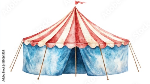 Circus tent painted in watercolor style isolated
