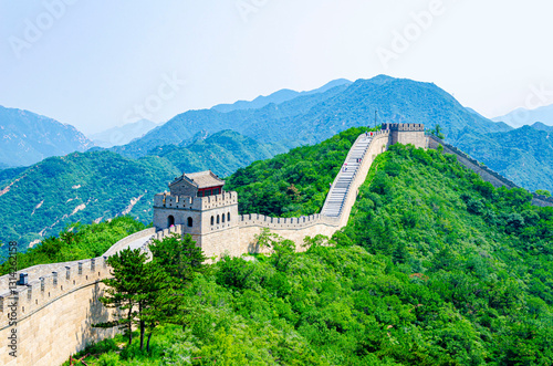 Chinese great wall in Beijing in summer during sunny day. China