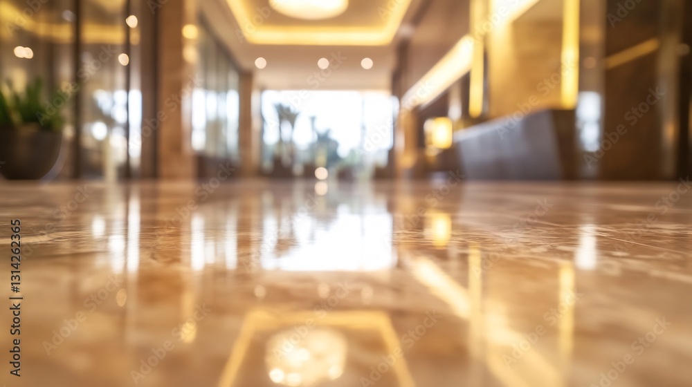 close-up of polished marble floors in luxury hotel lobby