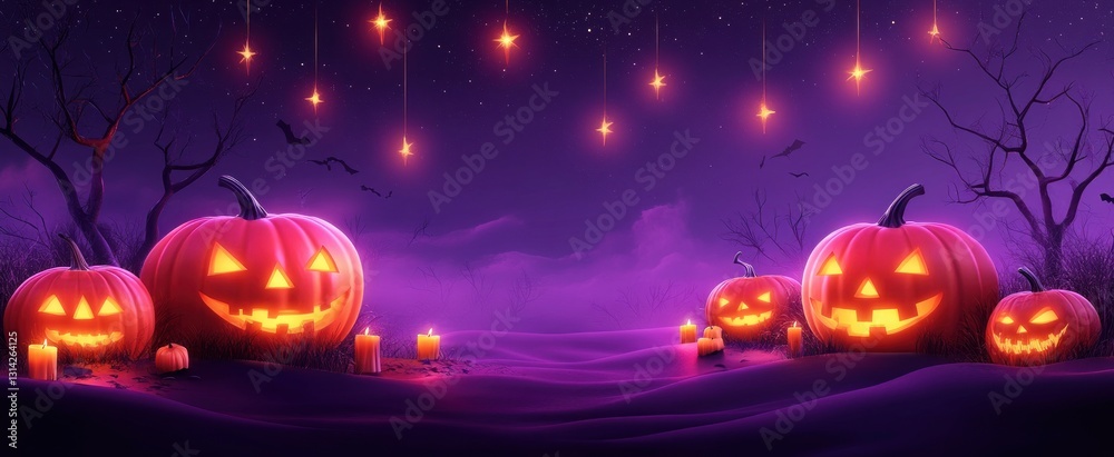 Halloween Purple Fantasy Theme with Jack O Lanterns and Candlelight Display Halloween Purple Fantasy Theme with Jack O Lanterns and Candlelight Display