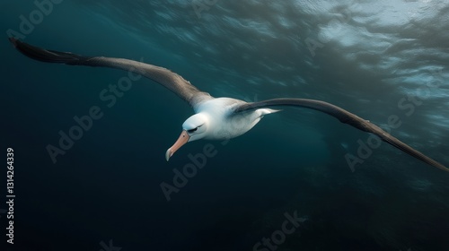 Underwater albatross in flight.  Deep ocean dive