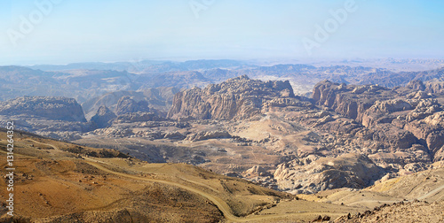  View of the mountains hiding the rocky town of Petra