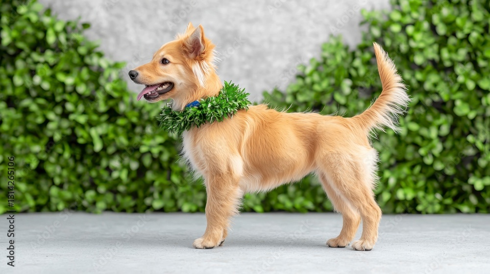 Naklejka premium Rescued dog with a green collar being walked by a volunteer highlighting the beautiful bond of friendship and compassion in animal care