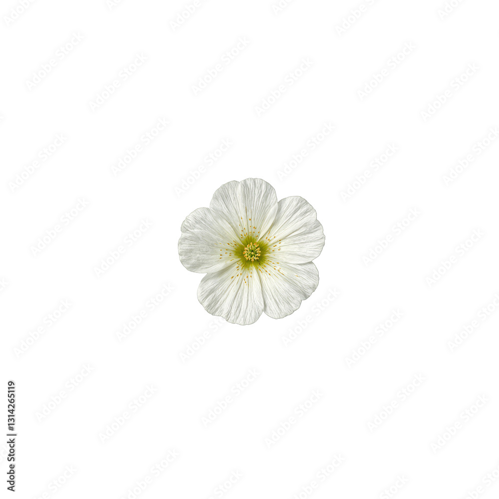 Obraz premium Soft and pure white buttercup with delicate rounded petals and a golden center set against a clean white background