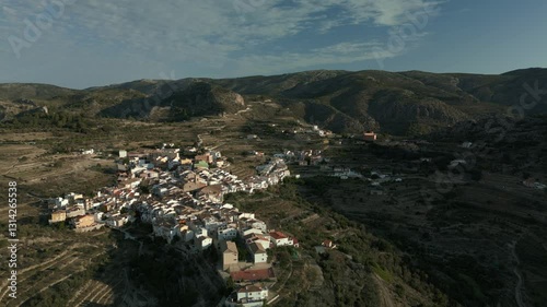Aerial view of the village of Tarbena, Costa Blanca, Alicante, Valencian Community, Spain - stock video