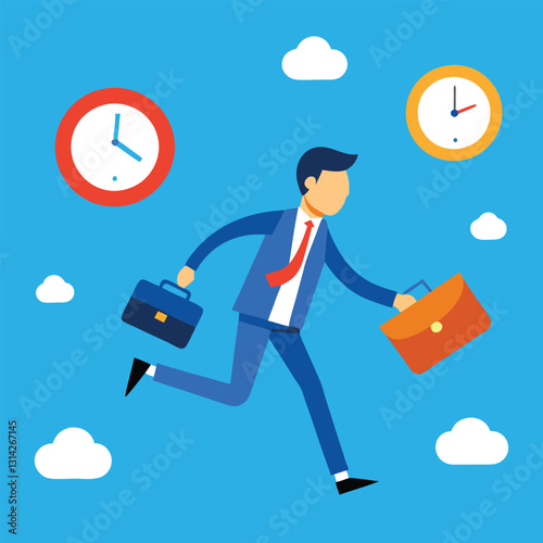 Time Management Businessman Running Against the Clock