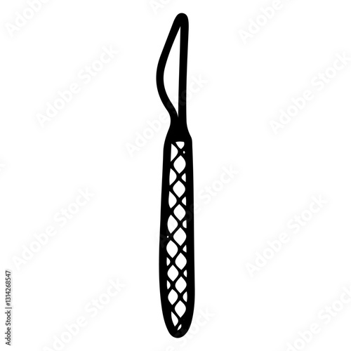 Medical scalpel. Hand drawn doodle. Surgical metal instrument of doctor. Sharp knife. Sterilizing equipment for operation. Vector line art illustration.