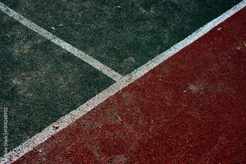 Wooden floor volleyball, basketball, badminton, futsal, handball court. Wooden floor of sports hall with marking lines line on wooden floor indoor, gym court