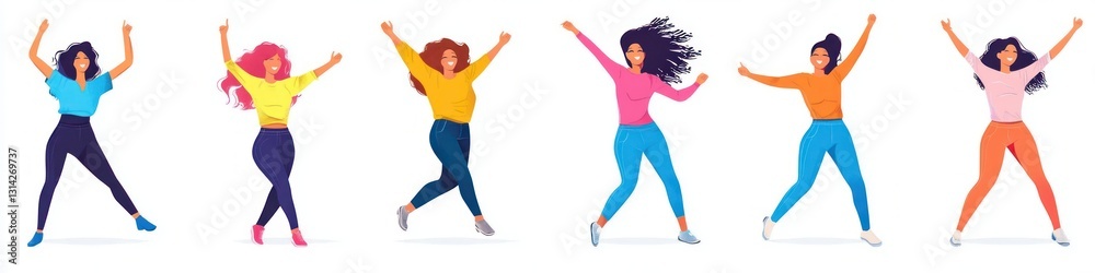Joyful Dancing People Group of Diverse Men and Women Enjoying Dance Party Flat Illustration on White Background Joyful Dancing People Group of Diverse Men and Women Enjoying Dance Party Flat Illustration on White Background