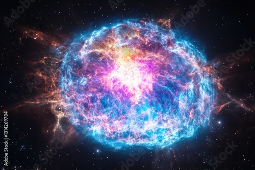 Dramatic supernova burst with colorful gas and stardust in deep space, capturing the awe of the cosmos.