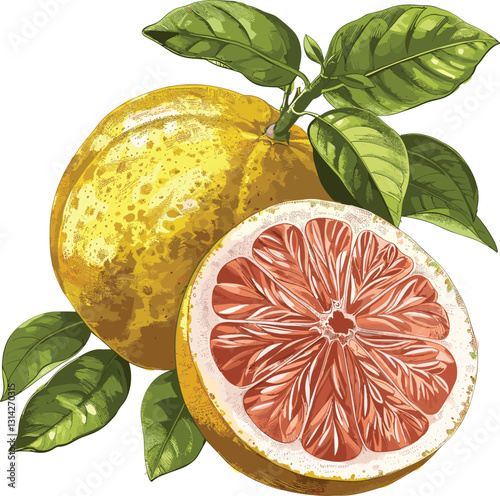 Vintage botanical illustration, Pomelo vector isolated, citrus fruit illustration, tropical fruit art, old botanical print, vector citrus, transparent background, fruit vector drawing